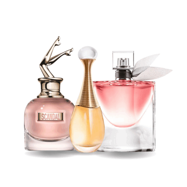 Bundle of 3 Fragrances  Jean Paul Gaultier SCANDAL, Dior J'ADORE y Lancôme LA VIE EST BELLE (Eau de Parfum)