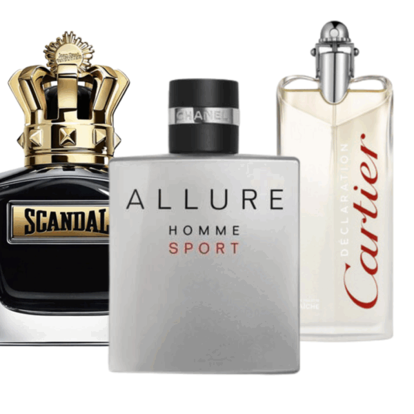 Bundle of 3 Fragrances Allure Homme Sports, Jean Paul Gaultier Scandal, y Cartier Declaration 100ml